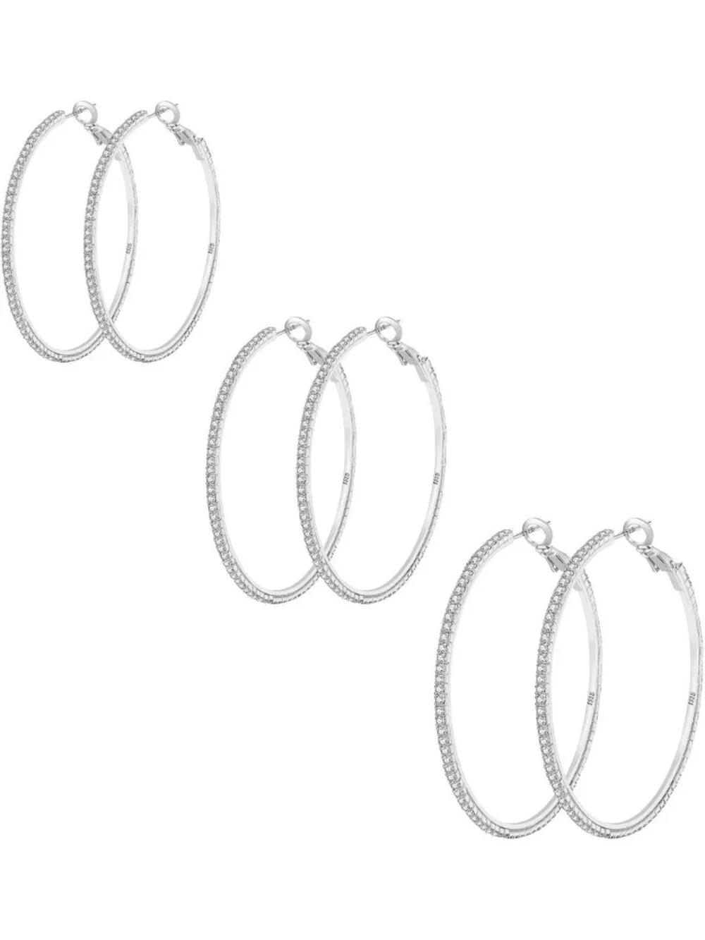 Sparkly 925 Sterling Silver Large Rhinestone Hoop Earrings - Cubic Zirconia